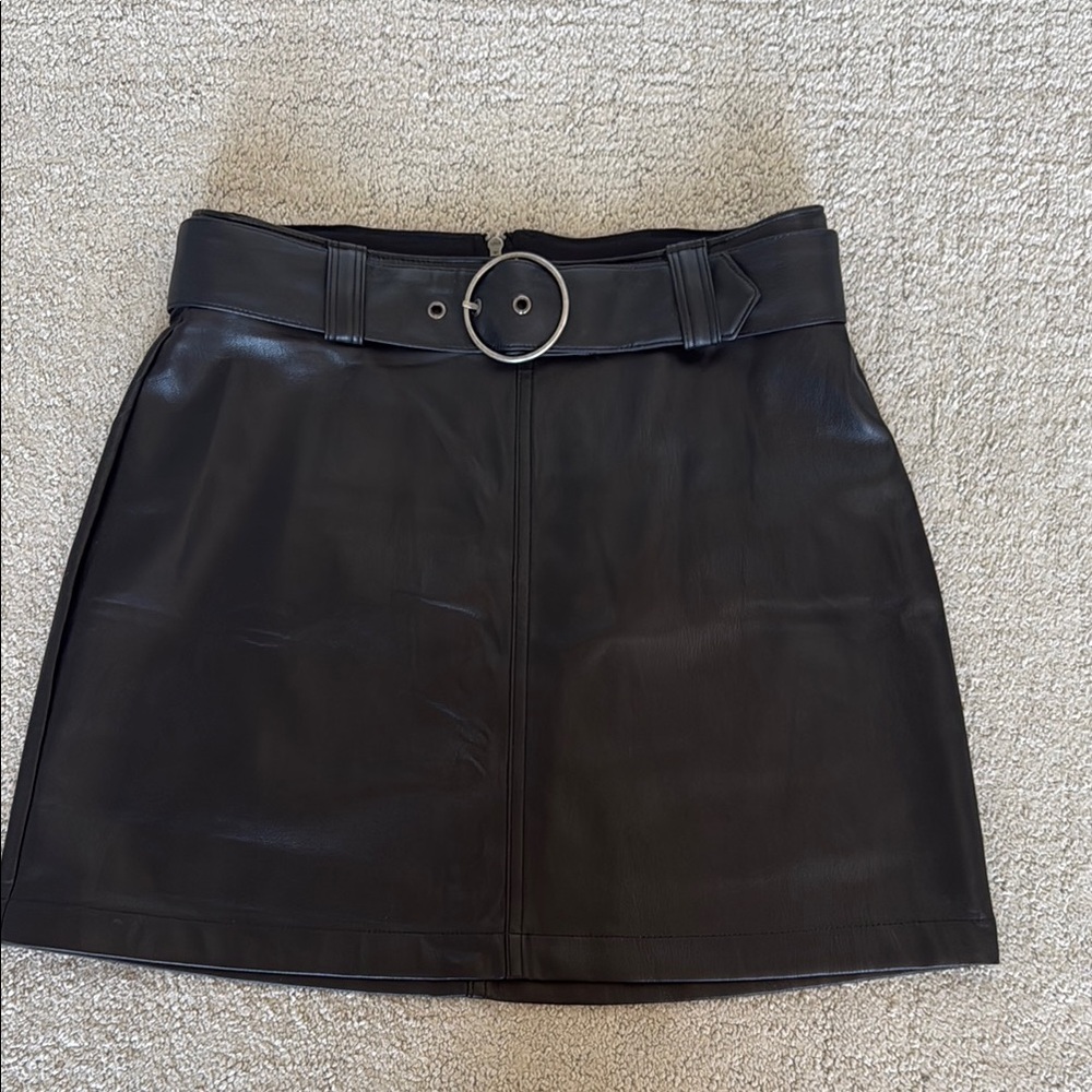 Black Leather Skirt with Belt